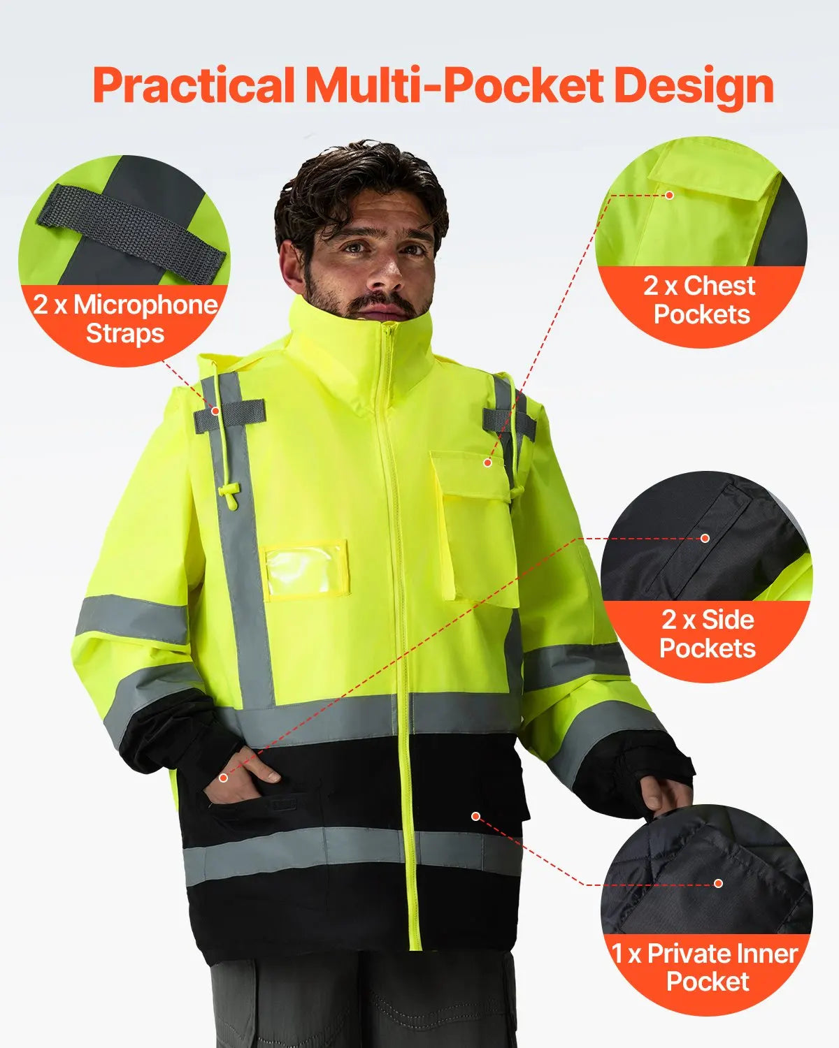 High Visibility Reflective Safety Jacket Waterproof Hoodie Yellow With Black L