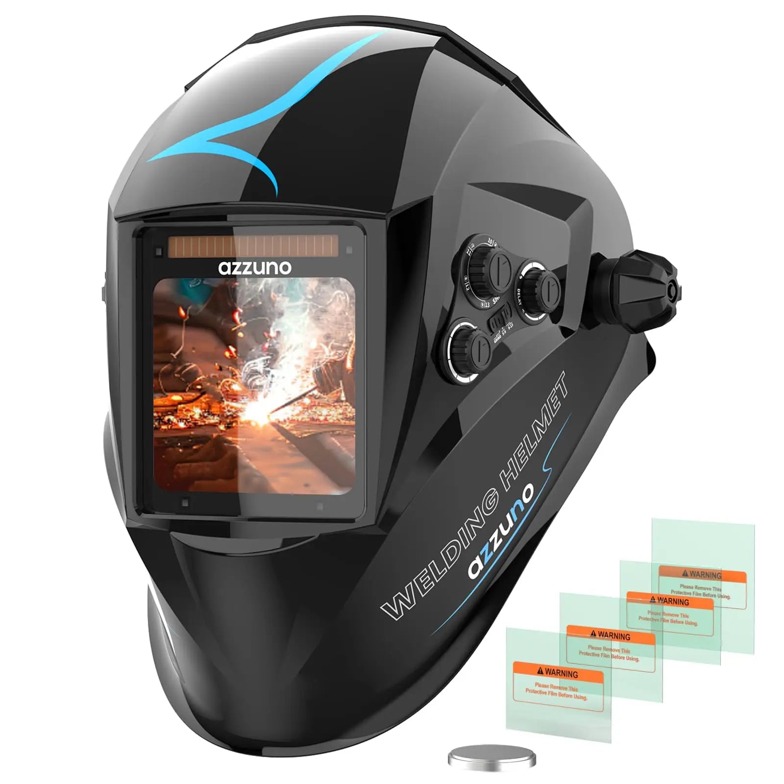 AZZUNO Welding Helmet Mask Ture Color Auto Fast Darkening Welding Helmet Super Large View 3.94‘’×3.82‘’ MIG TIG ARC CUT Welder