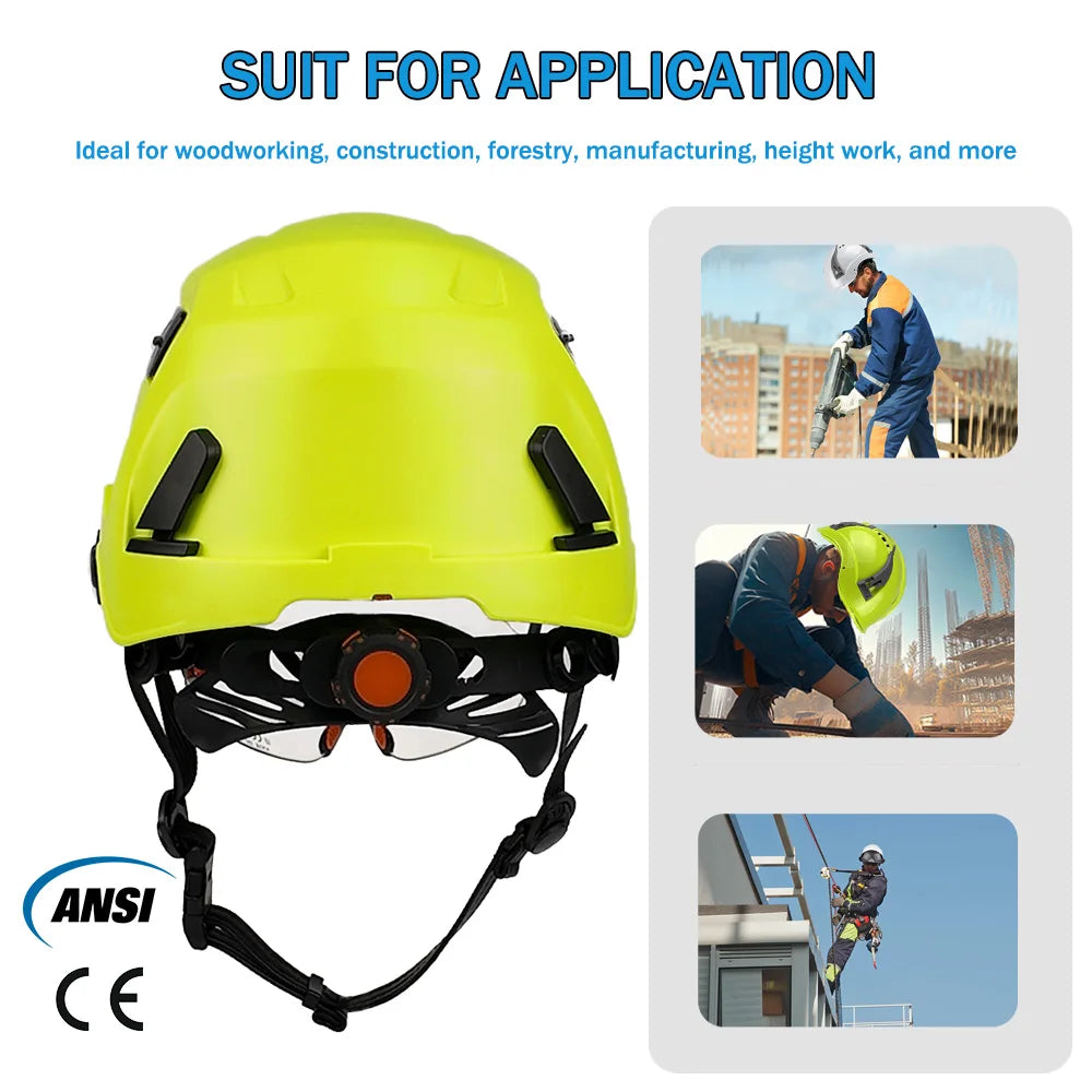 CE Safety Helmet Double Goggles Sliding Vented ABS Hard Hat Construction Site Work Cap for Industrial Engineering Protective