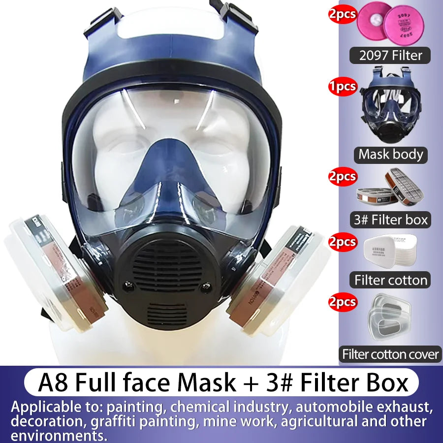 Reusable A8 Full Face Respirator Mask with 3# Filter - Ideal for Painting, Graffiti & Industrial Work