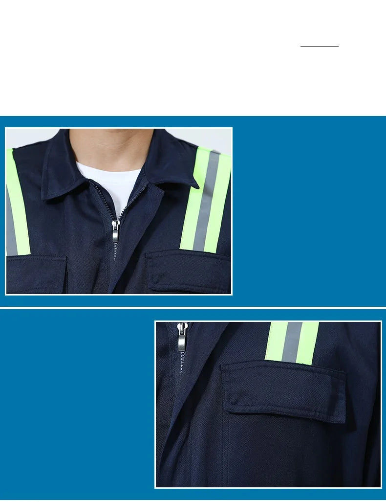 Hi Vis Work Overall Auto Repair Workshop Welding Suit Mechanic Uniform Coal Miner Mariner Porter Coverall Reflective Safety Suit