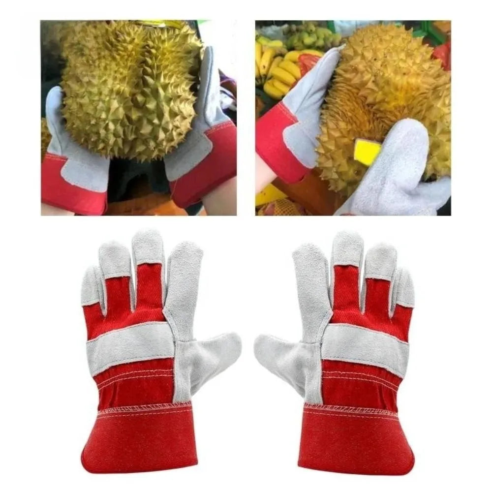 Cowhide Leather Gardening Gloves Heat Resistant Safety Durian Picking Gloves Thorn-proof Welding Flame Retardant