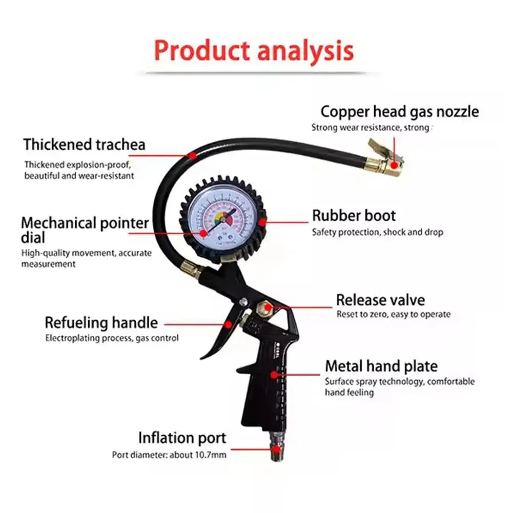 Auto Tire Pressure Gauge Pressure Gun Type For Air Compressor Car Motorcycle SUV Inflator Pump Tire Repair Tool