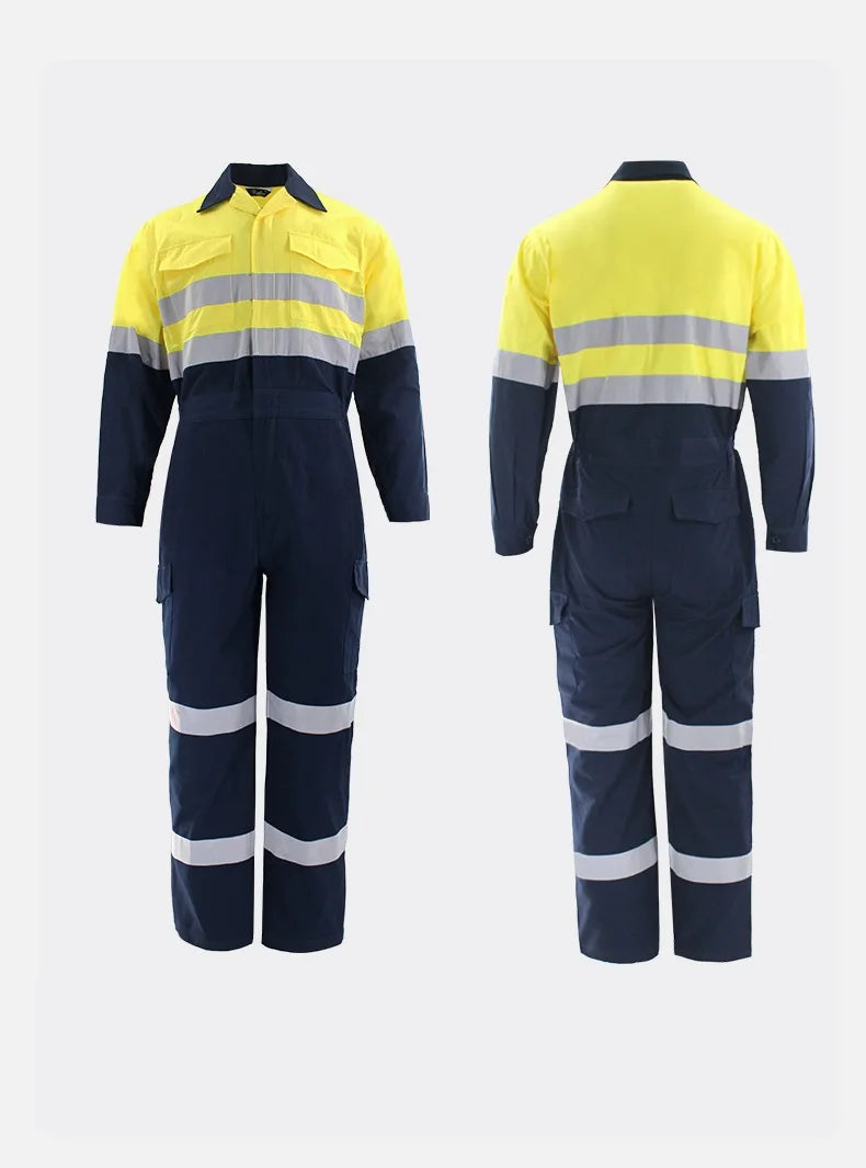 100% cotton working overalls hi vis safety Work clothing reflective stripes factory workshop mechanics coveralls coal miner Suit