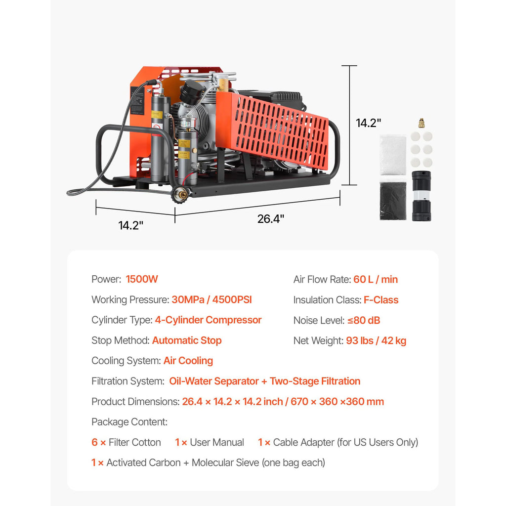 SucceBuy PCP Air Compressor 4500PSI/30Mpa Diving Scuba 60 L/min Four-Cylinder Auto Stop PCP Rifle Pump with Fan Cooling System