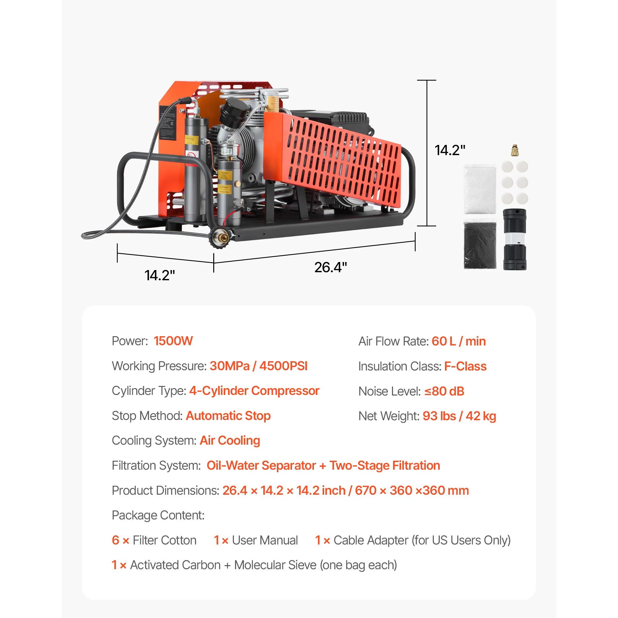 SucceBuy PCP Air Compressor 4500PSI/30Mpa Diving Scuba 60 L/min Four-Cylinder Auto Stop PCP Rifle Pump with Fan Cooling System