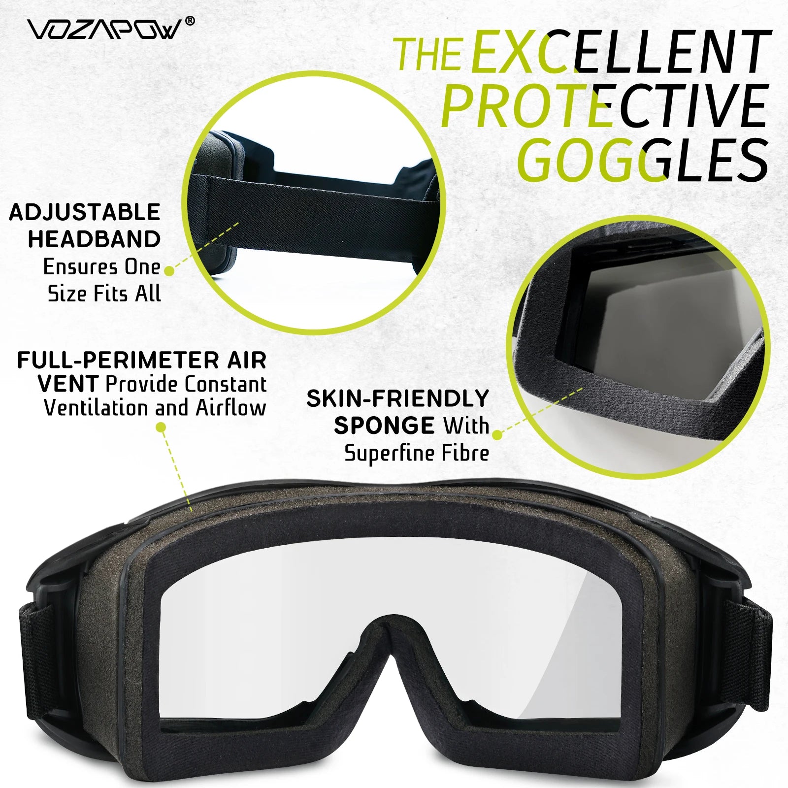 Vozapow Professional Shooting Glasses Anti Fog Impact Resistant Safety Sunglasses UV400 Mountaineering Airsoft Tactical Goggles