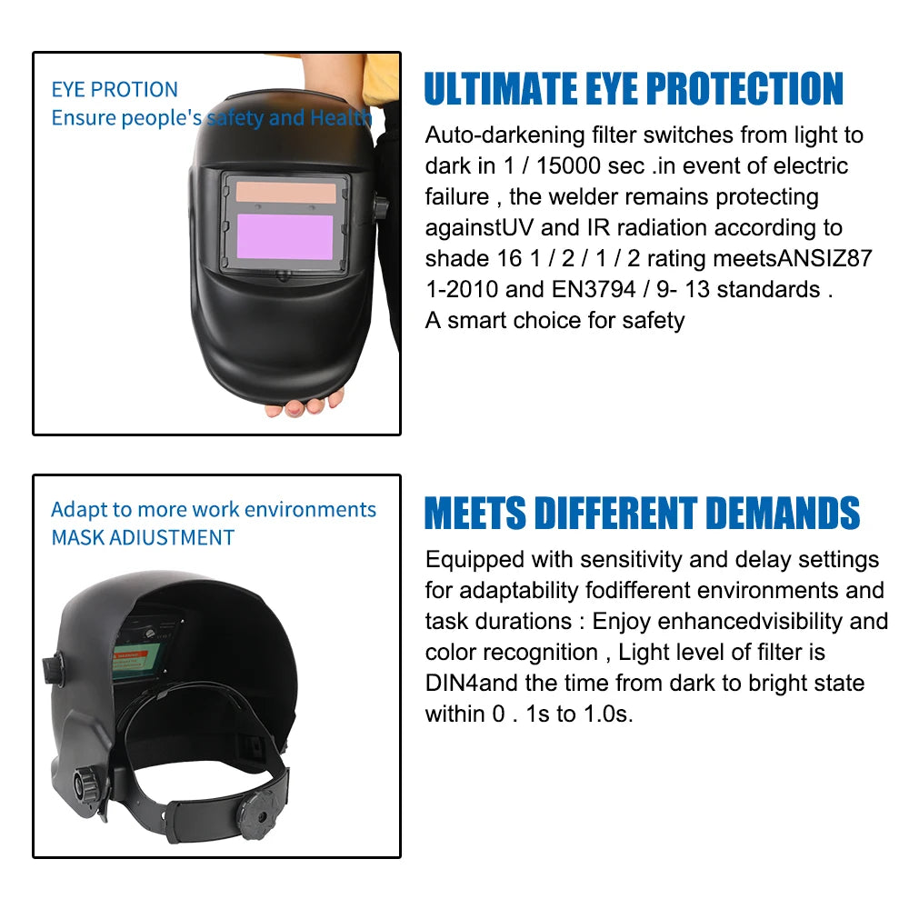Welder Mask Auto Darkening Large View True Color Lens Solar Power Welding Mask Welding Helmet For Arc Weld Grind Cut