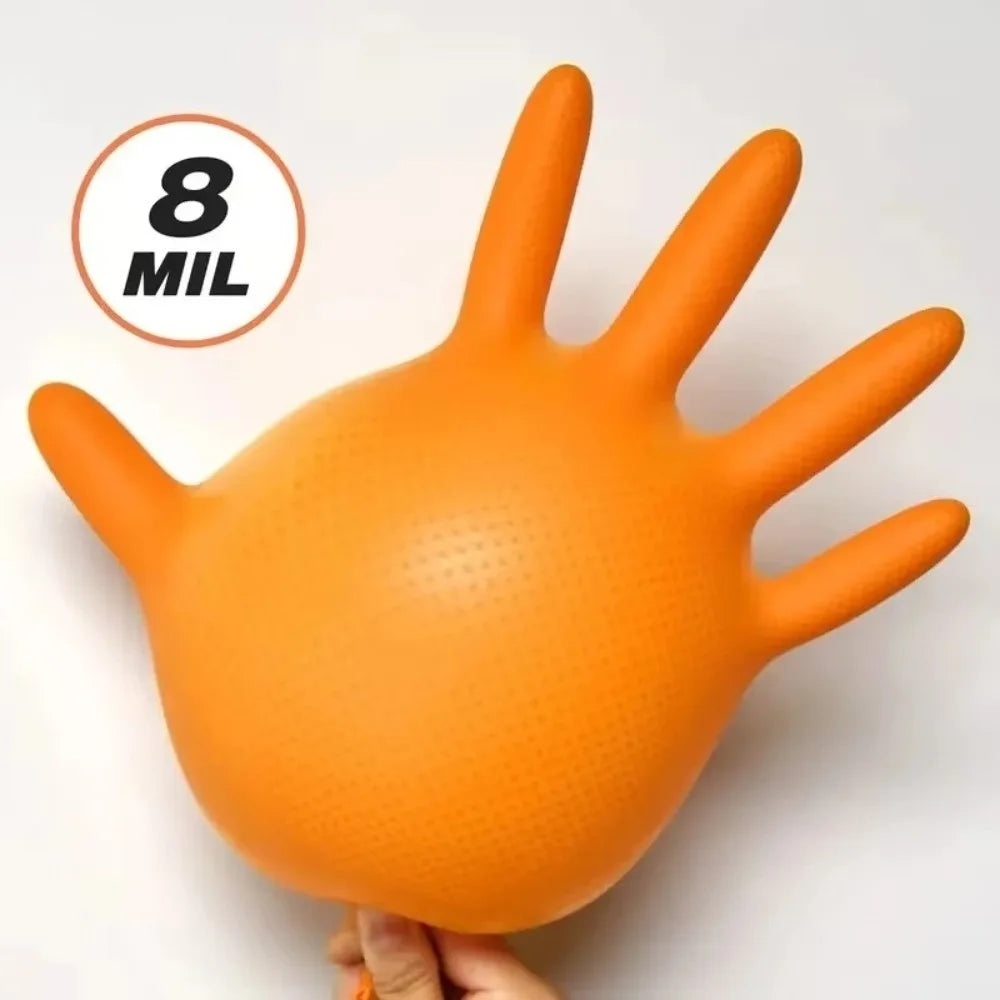 10pcs Heavy Duty Nitrile Gloves Orange Black with Diamond Textured Safety Gloves Waterproof Wear-Resistant Disposable Gloves