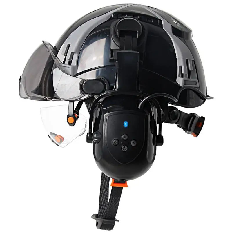 CE Safety Helmets W/ Built-in Goggles Visor Bluetooth Earmuffs ABS ANSI Engineer Industrial Hard Hat W/ Adjustable Vent Slots