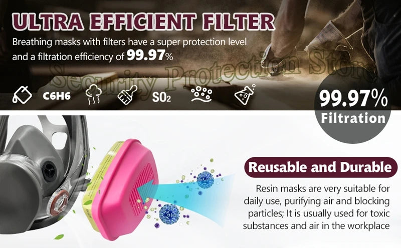 6800 Full Face Respirator Gas Paint Spray Mask with 60926 Cartridge for Painting Car Spray Epoxy Resin Dust Polishing Welding