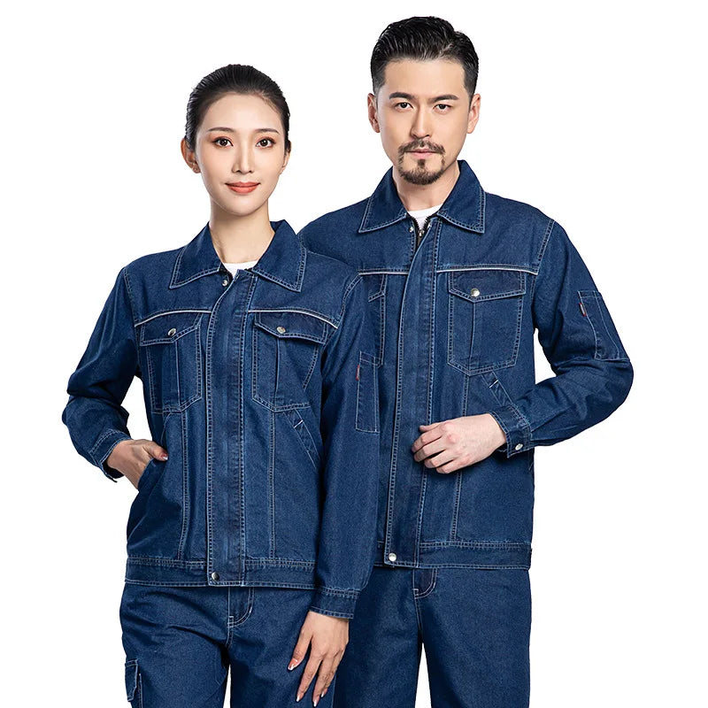 Summer Denim work clothes for men women Reflective stripe safety working Uniform Mechanic repairman worker Coverall welding Suit
