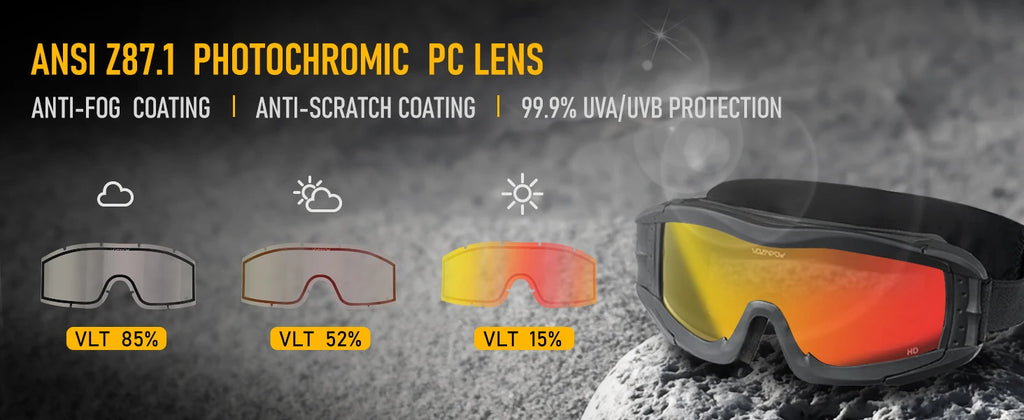 Vozapow Professional Shooting Glasses Anti Fog Impact Resistant Safety Sunglasses UV400 Mountaineering Airsoft Tactical Goggles