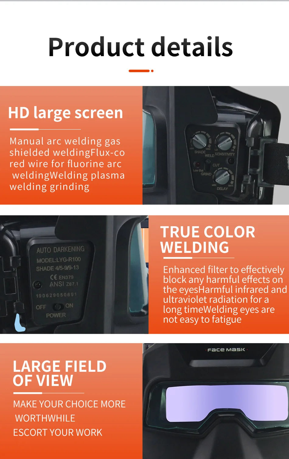 Outside Control Solar Auto Darken True color Welding Glasses Welder Mask Welding Helmet Goggles With Shade eara Din9-Din13