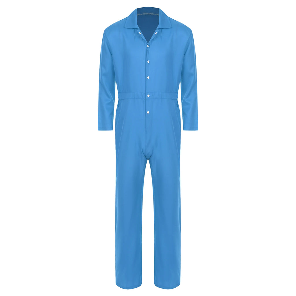 Mens Wear Button-up Work Coveralls Jumpsuit Resistant Overalls Costume Turn-down Collar Bodysuit Long Sleeve Workshops Uniforms