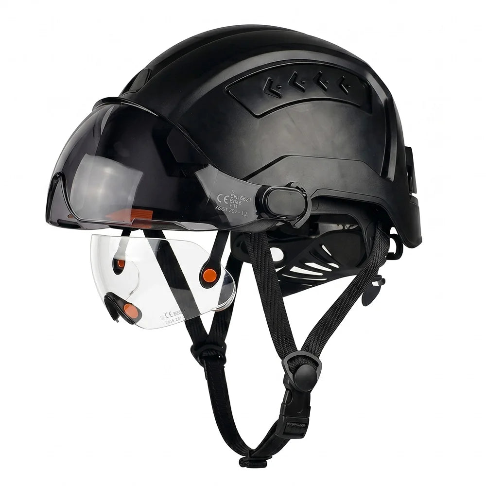 CE Safety Helmet Double Goggles Sliding Vented ABS Hard Hat Construction Site Work Cap for Industrial Engineering Protective