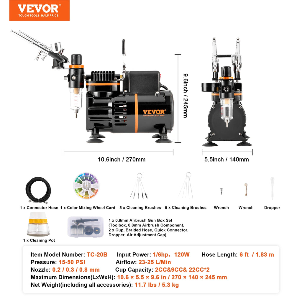 SucceBuy Airbrush Kit, Dual Fan Air Compressor Professional Airbrushing System Kit Airbrushes Mixing Wheel Cleaning Brush Set