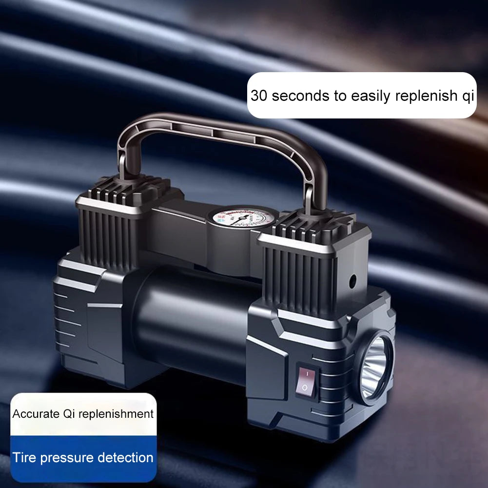 12V 150PSI Mini Air Compressor Dual Cylinder Auto Inflatable Pump with LED Light Heavy Duty Deluxe Portable Metal Air Compressor