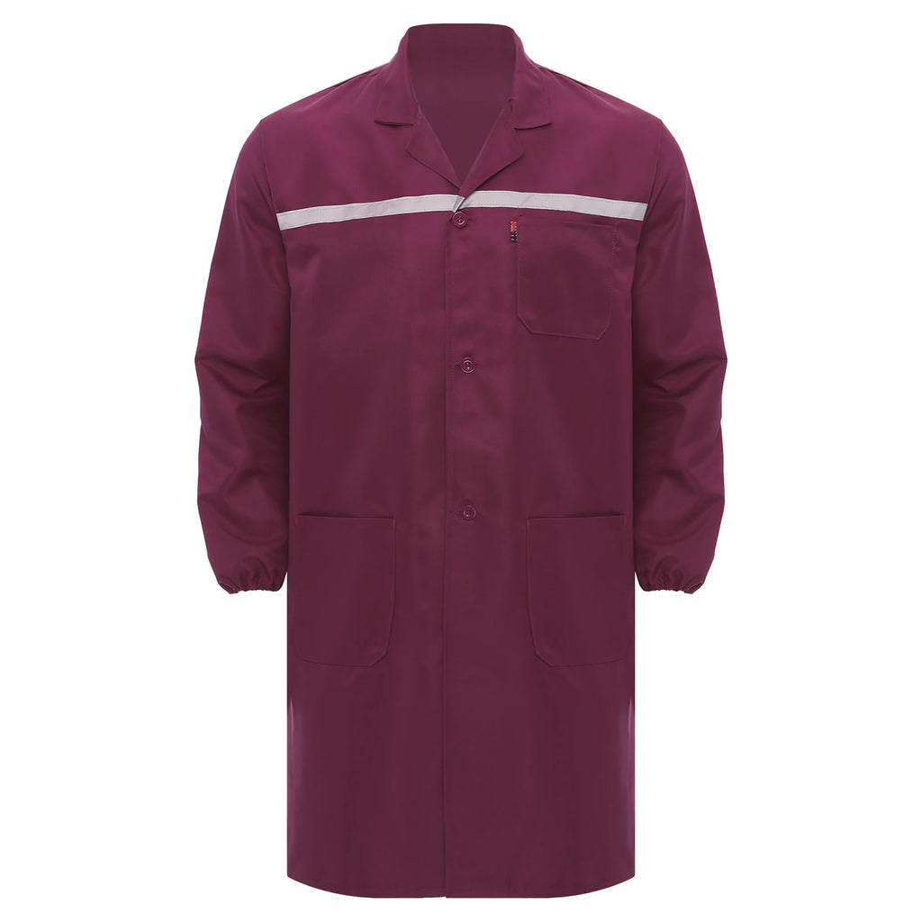 Mens Womens Factory Workshop Uniform Long Sleeve Pockets Button-up Coverall Reflective Strips Long Workwear Wear-resistant Coat