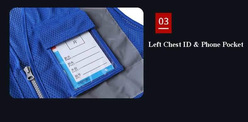 Blue Mesh Safety Vest With Pockets Breathable Summer Workwear Waistcoat for Contruction High Visibility Reflective Jacket
