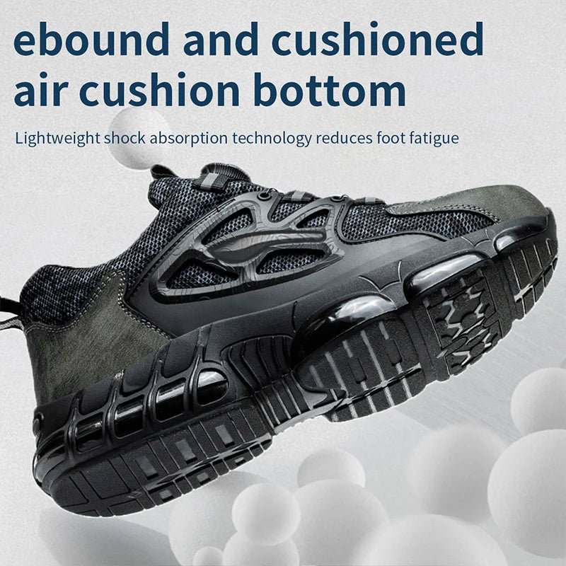 Rotating Button Safety Shoes Men Steel Toe Sneaker Air Cushion Work Shoes Man Puncture Proof Work Safety Boots Protective Shoes