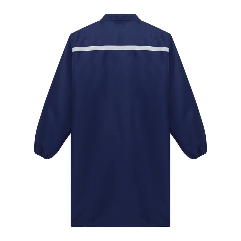 Mens Womens Factory Workshop Uniform Long Sleeve Pockets Button-up Coverall Reflective Strips Long Workwear Wear-resistant Coat