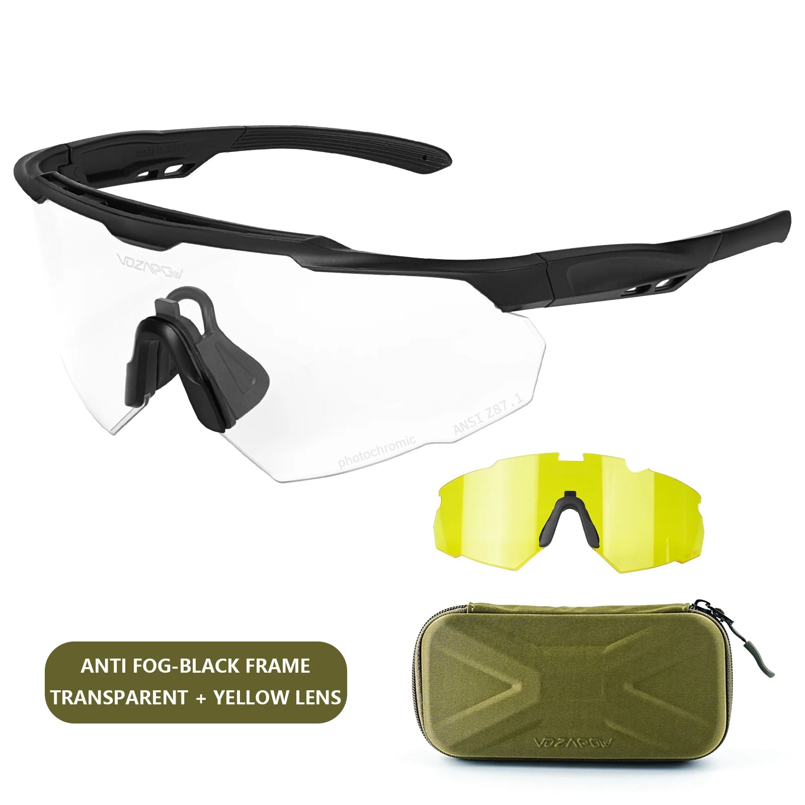 Vozapow Professional Shooting Glasses UV400 ANSI Z87.1 Safe Airsoft Tactical Goggles Anti Fog Mountaineering Fishing Sunglasses