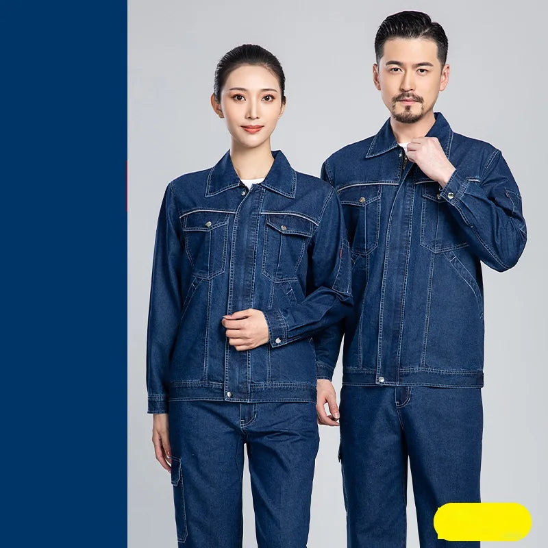 Summer Denim work clothes for men women Reflective stripe safety working Uniform Mechanic repairman worker Coverall welding Suit
