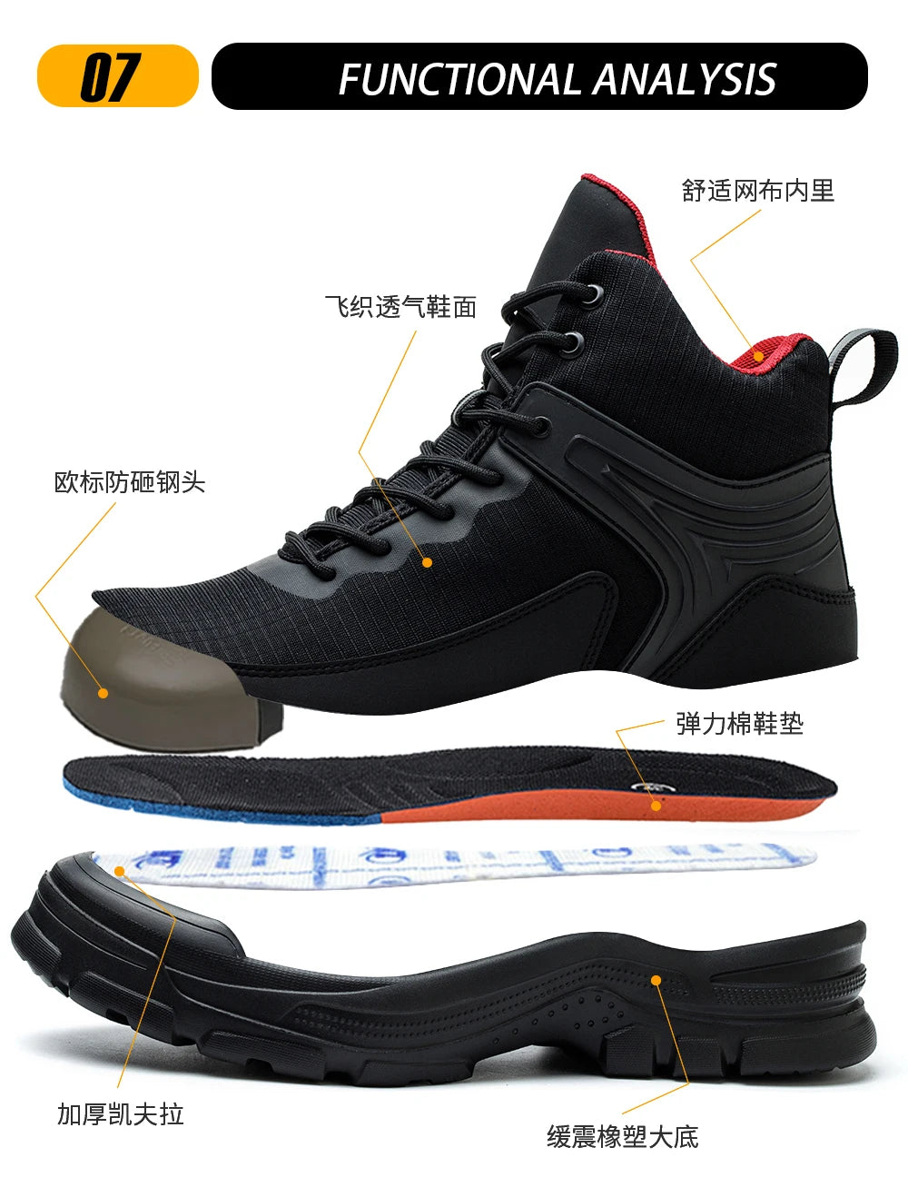 Men's Steel Toe Safety Shoes Anti-Strike Mid-Calf Protection Outdoor Safety Boots Industrial Work Footwear Comfortable Breathabl