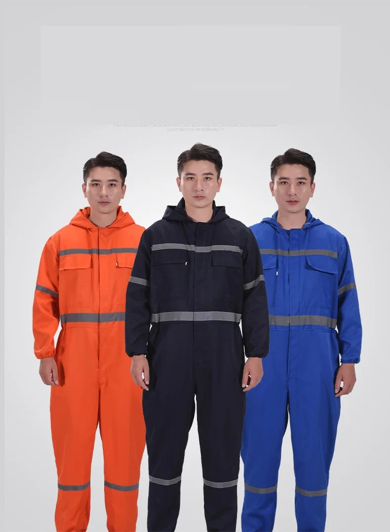 Hi Vis safety working overalls hooded coveralls workshop auto repairman mechanics jumpsuit dust proof working rompers Coal Miner