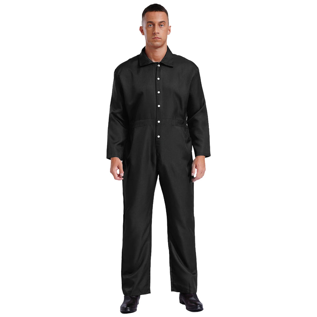 Mens Wear Button-up Work Coveralls Jumpsuit Resistant Overalls Costume Turn-down Collar Bodysuit Long Sleeve Workshops Uniforms