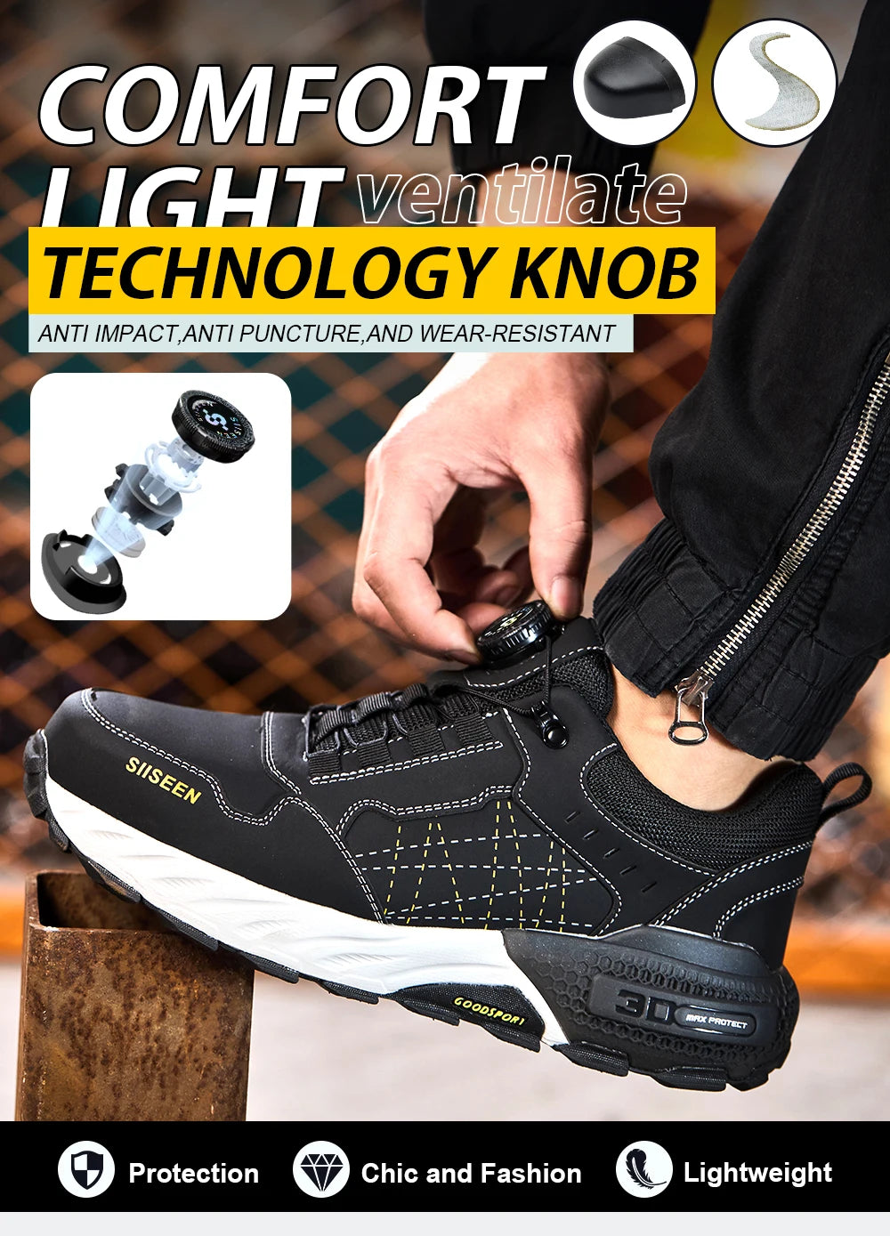 Men's Steel Toe Safety Shoes Anti-Puncture Anti-Slip Wear-Resistant Industrial Work Footwear Fashionable Men's Foot Protection