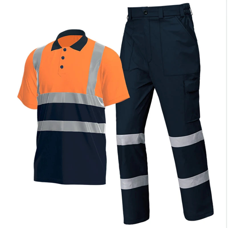 Hi Vis safety work clothes polo shirt safety Cargo pants work trousers Mechanic's repairman Working Shirt with trousers Coverall