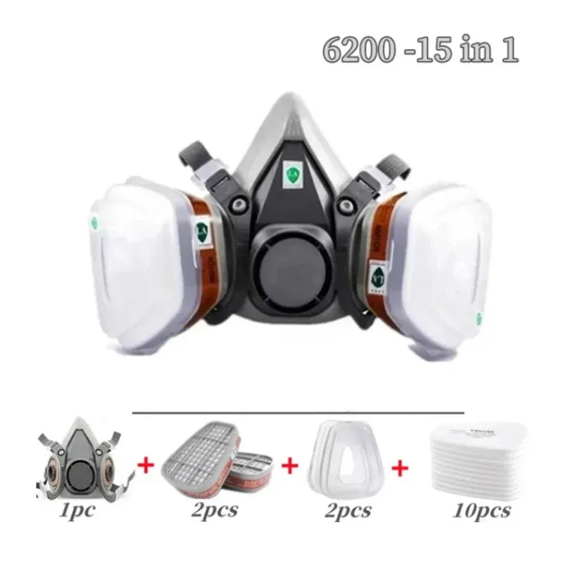 6200 Dust Gas Mask Filters with Protective Fog-proof Glasses Safety Work Suit Industrial Half Face Painting Spraying Respirator