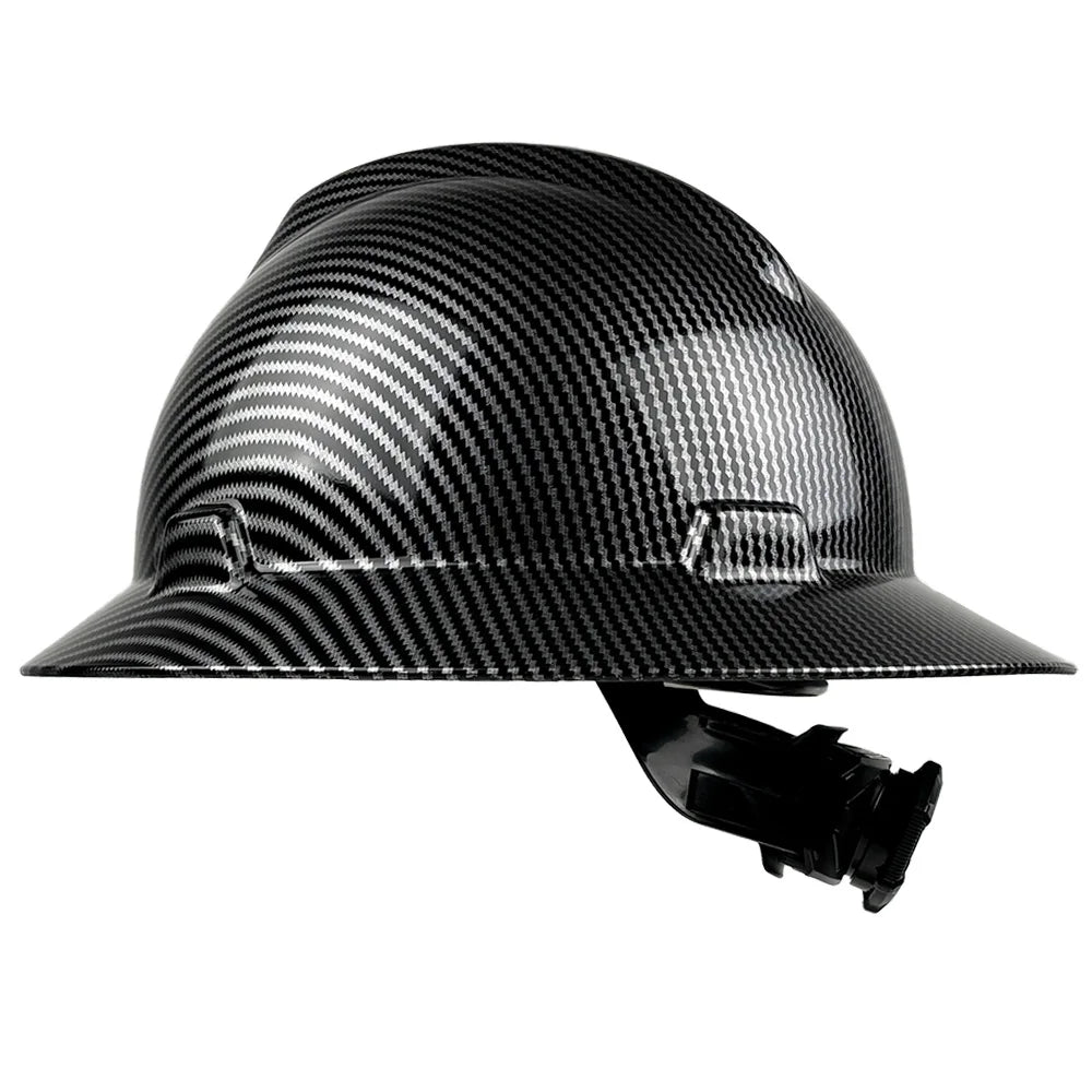 Carbon Fiber Full Brim Hard Hat ANSI Z89.1 CE Safety Helmet 6-Point Suspension HDPE Construction Work Cap for Men Industrial