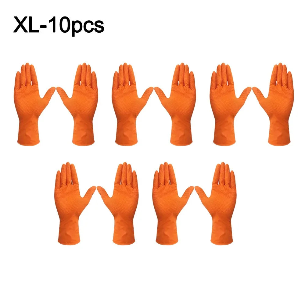 10pcs Heavy Duty Nitrile Gloves Orange Black with Diamond Textured Safety Gloves Waterproof Wear-Resistant Disposable Gloves