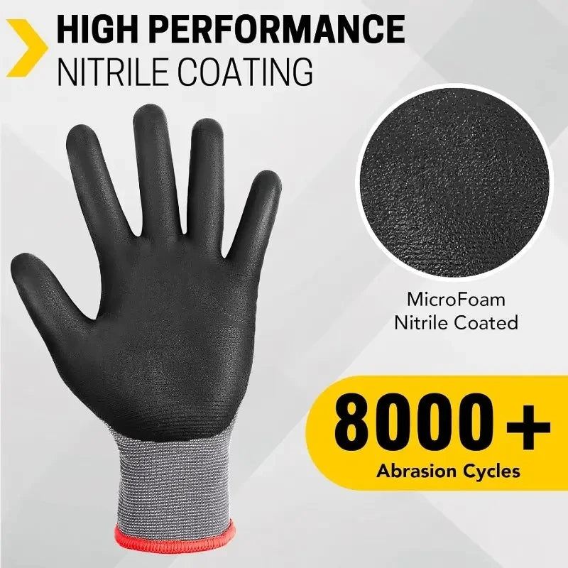 Work Gloves Microfoam Nitrile Coated Touchscreen Nylon Safety Gloves with Grip for Men Gardening Yard Lawn Mechanic Construction