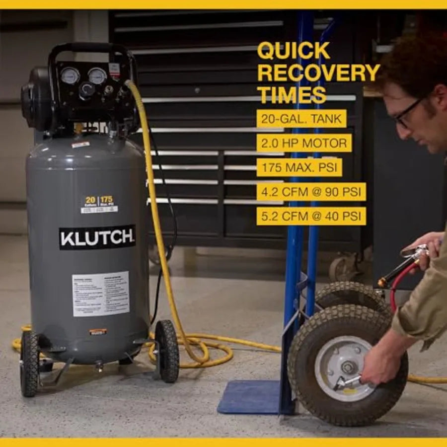 20-Gallon Air Compressor 2 HP 120 Volts 175 PSI Metal Gray High-Pressure Efficient Portable Tool