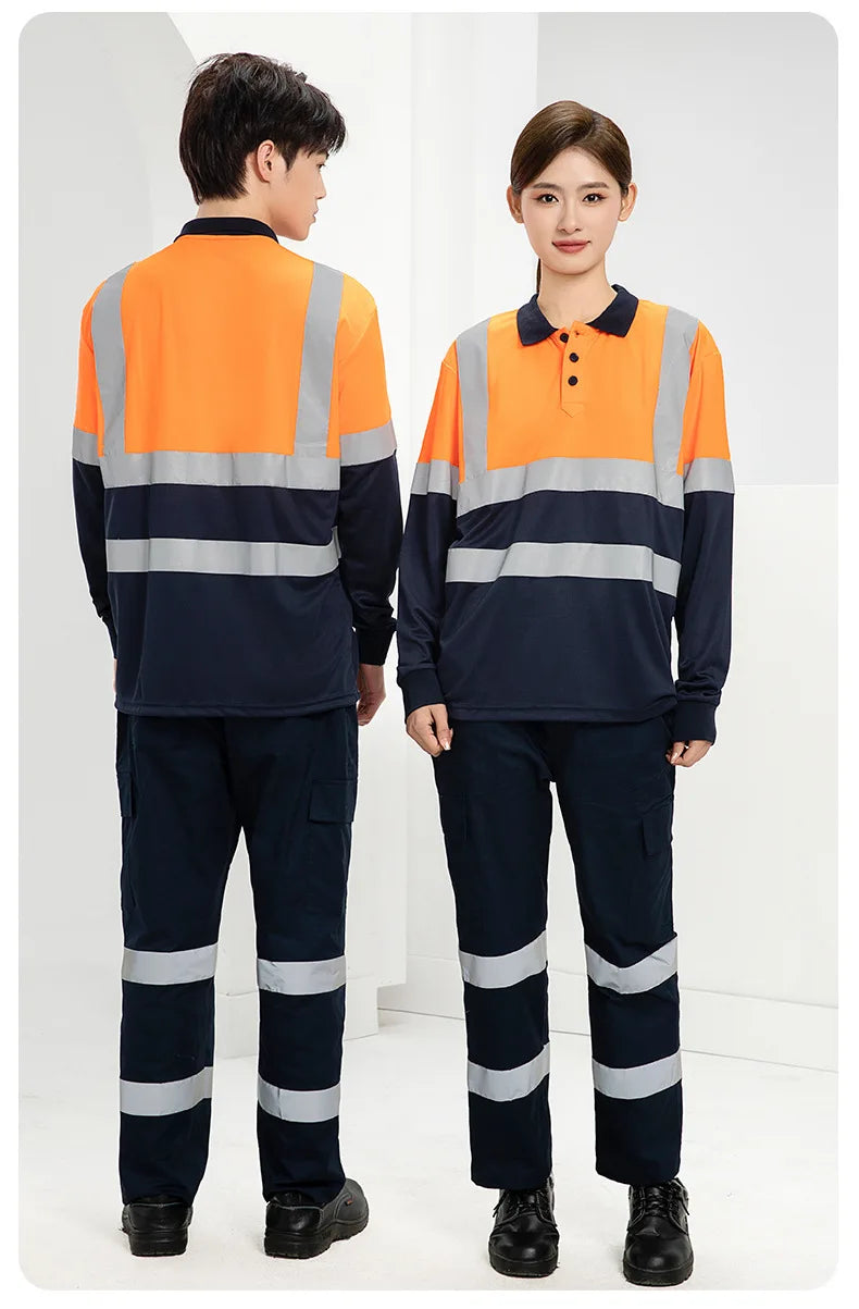 Hi Vis safety work clothes polo shirt safety Cargo pants work trousers Mechanic's repairman Working Shirt with trousers Coverall