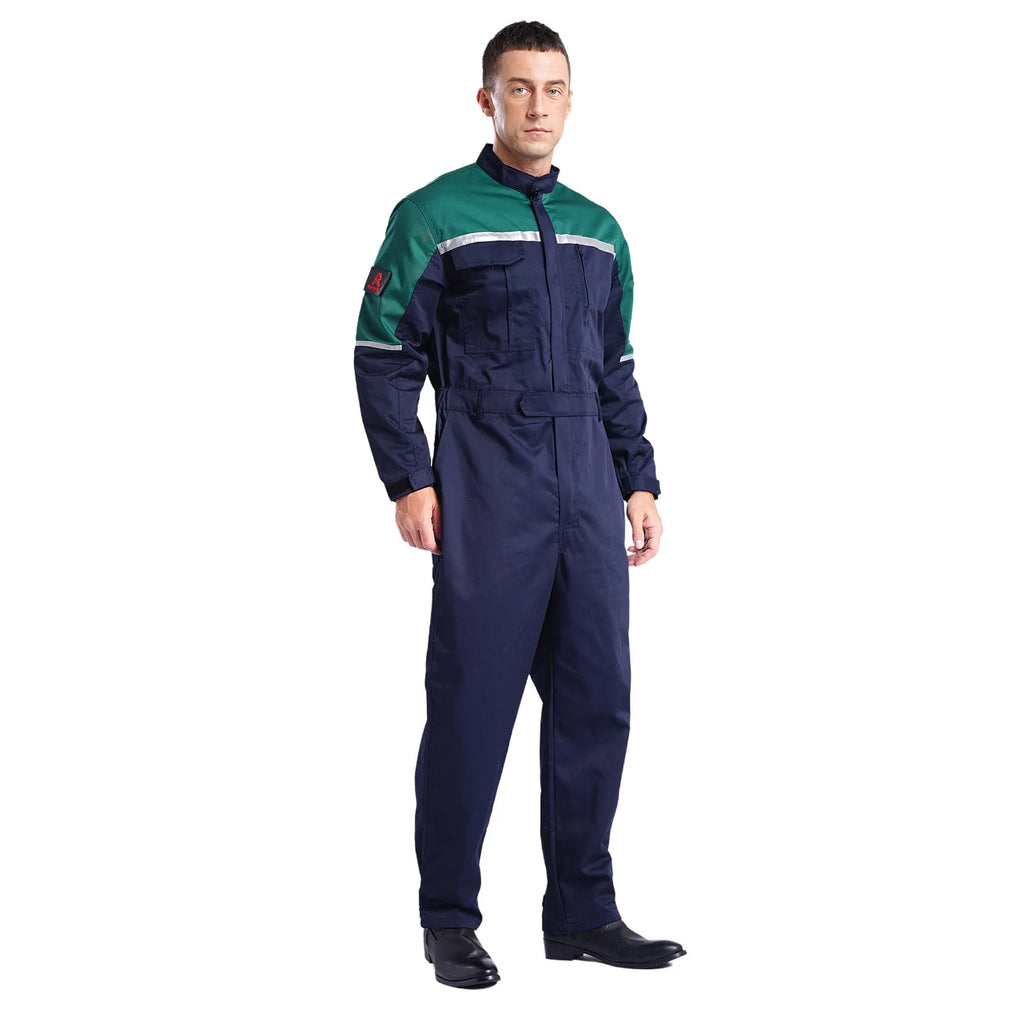 Mens Wear Resistant Anti-static Protective Jumpsuit Workwear Multi-pocket Reflective Straps Full-body Coveralls Workshop Uniform