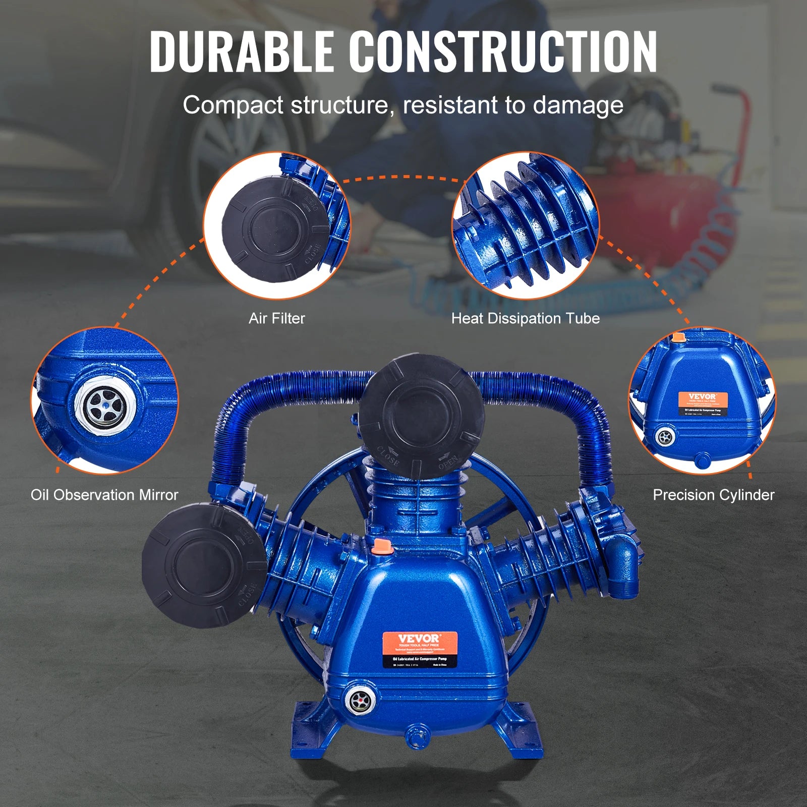 SucceBuy 10HP Air Compressor Pump Head 90PSI 3Cylinder Oil Lubricated Air Compressor Piston Head Dual Stage VType Air Compressor