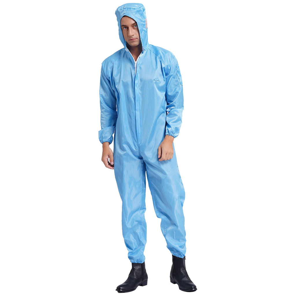 Adult Anti-Static Hooded Coverall Workshop Uniform Long Sleeve Zipper Dust-proof Overalls Jumpsuit for Lab Worker Spray Paint