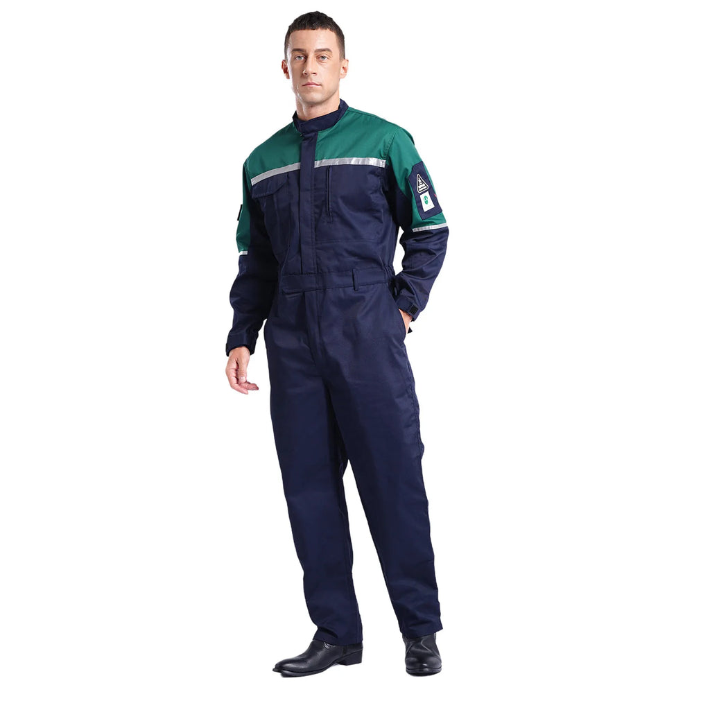 Mens Wear Resistant Anti-static Protective Jumpsuit Workwear Multi-pocket Reflective Straps Full-body Coveralls Workshop Uniform