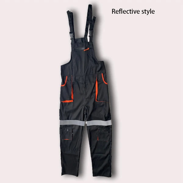 Reflective Bib Overalls Mens Women Work Clothing Protective Coveralls Strap Jumpsuit Multi Pockets Uniform Sleeveless Cargo Pant