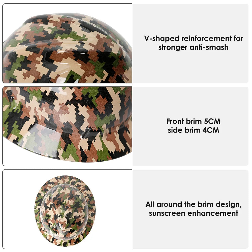 Camouflage Safety Helmet Full Brim Protective Hard Hat Outdoor Construction Sun Shade Hat High Strength Railway Metallurgy Mine