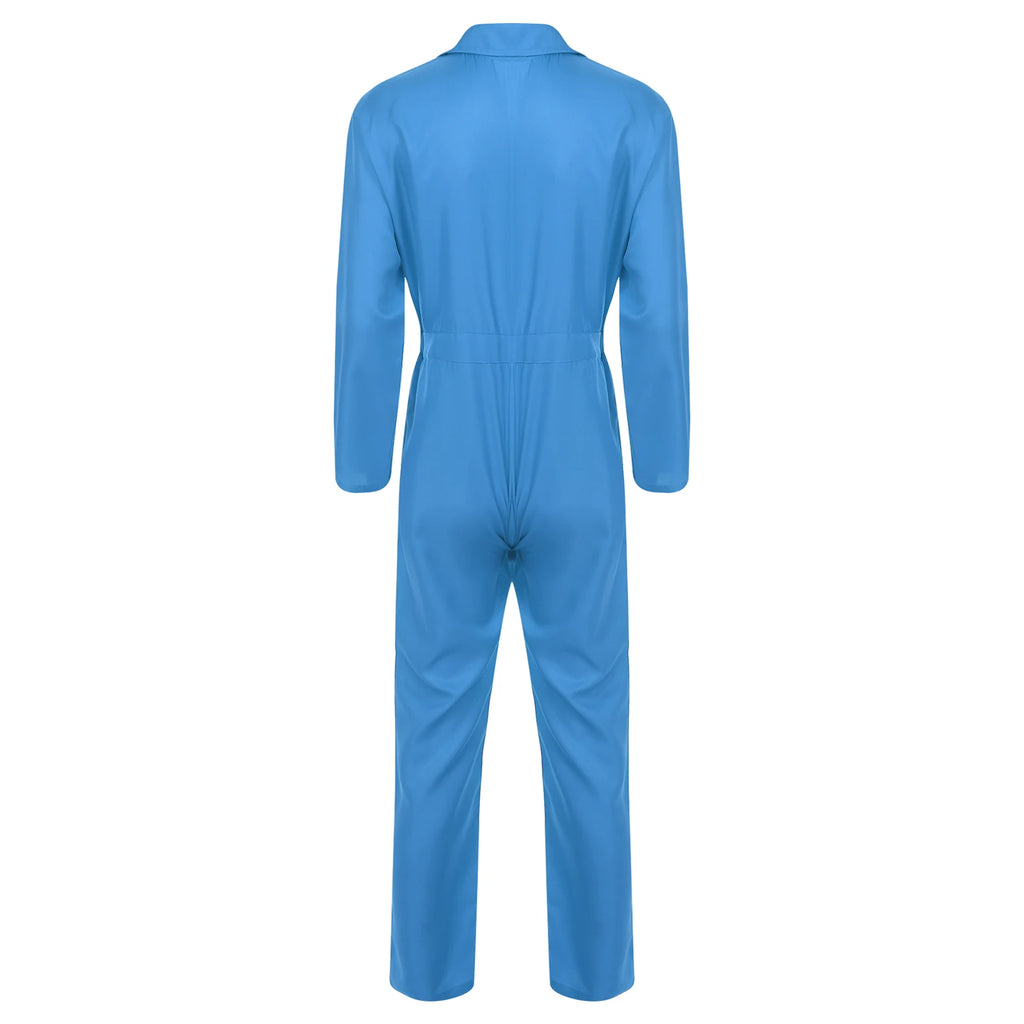 Mens Wear Button-up Work Coveralls Jumpsuit Resistant Overalls Costume Turn-down Collar Bodysuit Long Sleeve Workshops Uniforms
