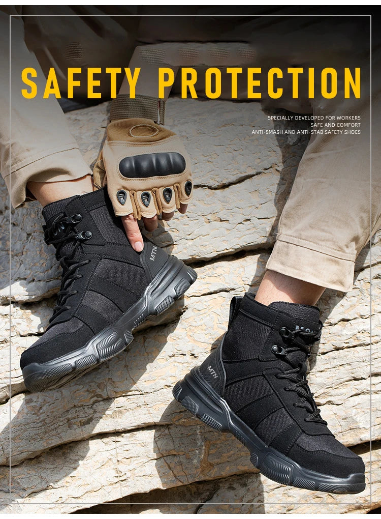 Men Industrial Steel-Toe Work Shoes- Breathable Anti-Smash Protection