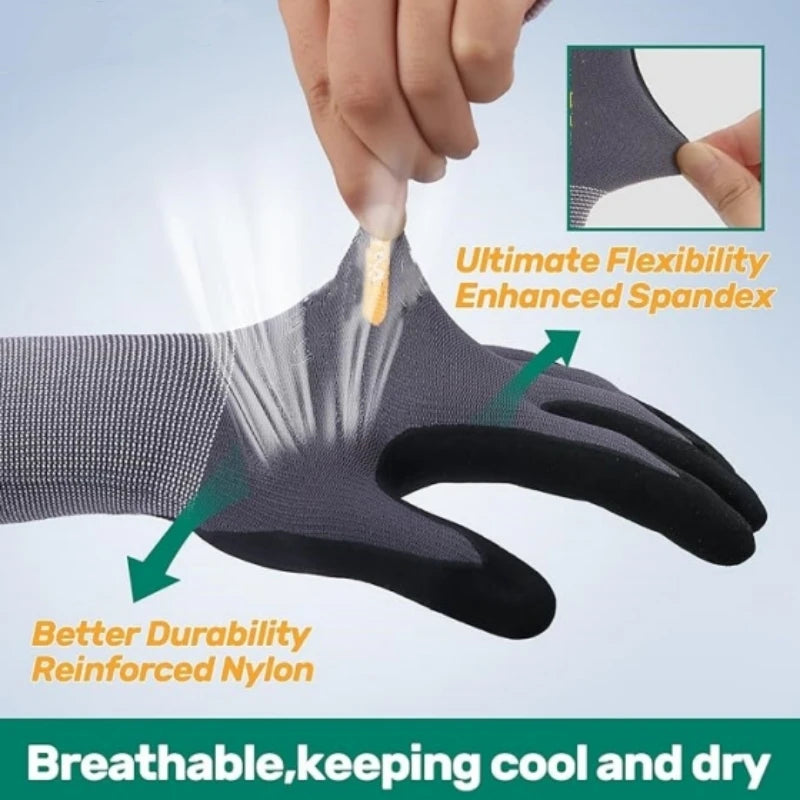 Gardening Work Gloves Microfoam Nitrile Coated Touchscreen Nylon Safety Gloves with Grip for Men Yard Lawn Mechanic Constructio