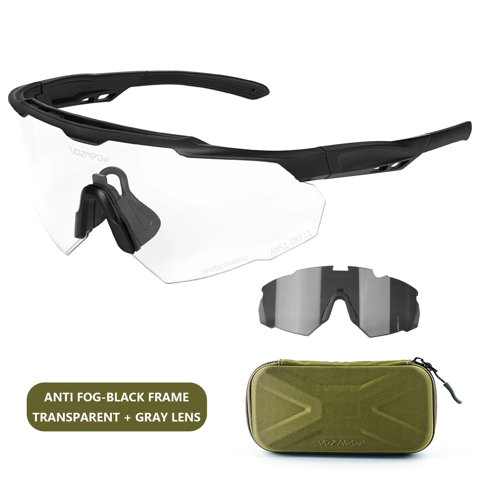 Vozapow Professional Shooting Glasses UV400 ANSI Z87.1 Safe Airsoft Tactical Goggles Anti Fog Mountaineering Fishing Sunglasses