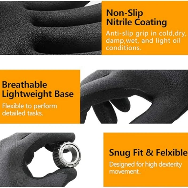 Gardening Work Gloves Microfoam Nitrile Coated Touchscreen Nylon Safety Gloves with Grip for Men Yard Lawn Mechanic Constructio